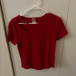 No Boundaries Red Cut-Out Short Sleeve Top